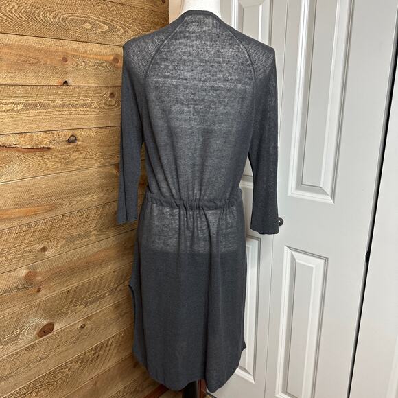 Eileen Fisher Belted Cardigan Sweater Gray Linen Long Sleeve Size Medium - Picture 3 of 5